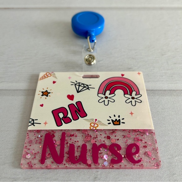 Glitter Badge Buddy | Nurse Card Holder | RN ID Tag Backer and Retractable Reel - Picture 4 of 12